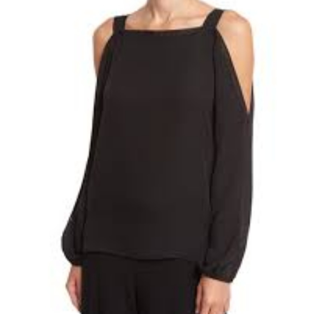 NWT Elie Tahari Black Lindy Cold-shoulder Blouse S